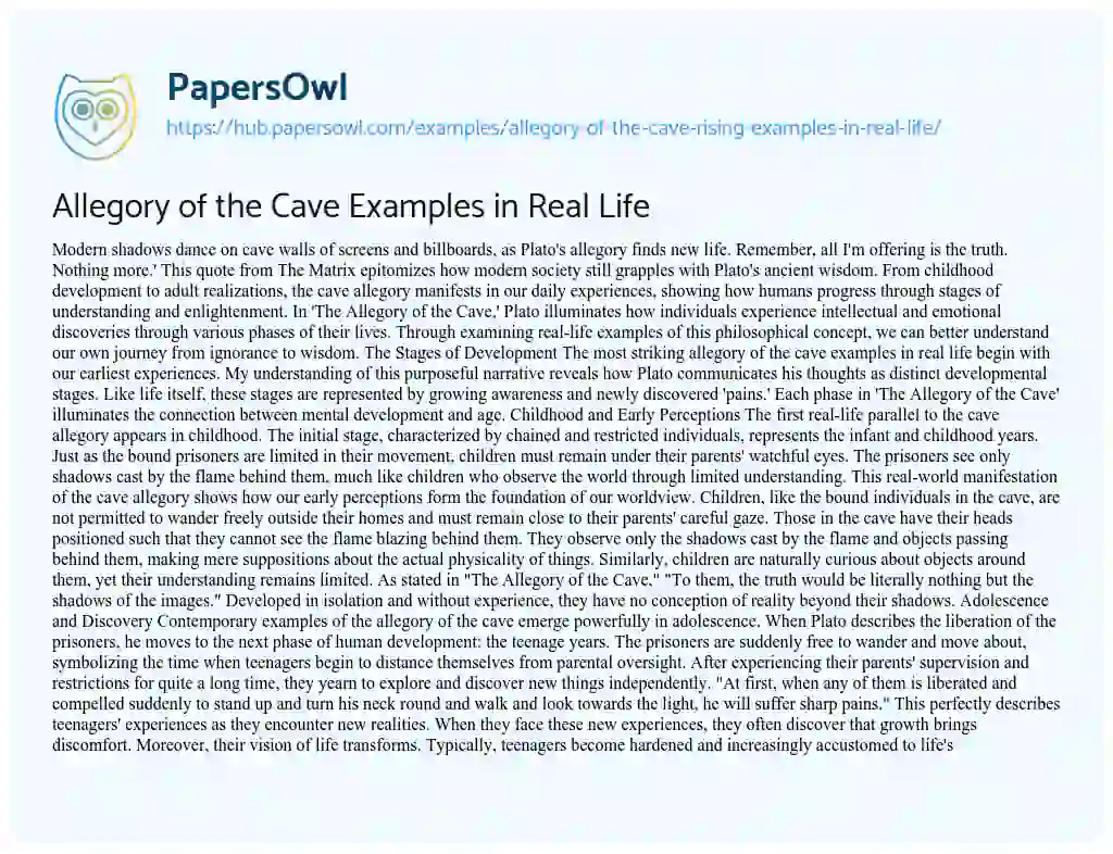 Essay on Allegory of the Cave Examples in Real Life