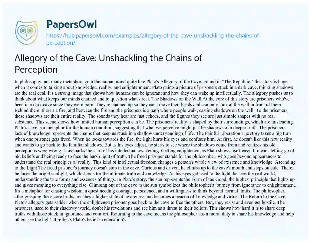 Essay on Allegory of the Cave: Unshackling the Chains of Perception