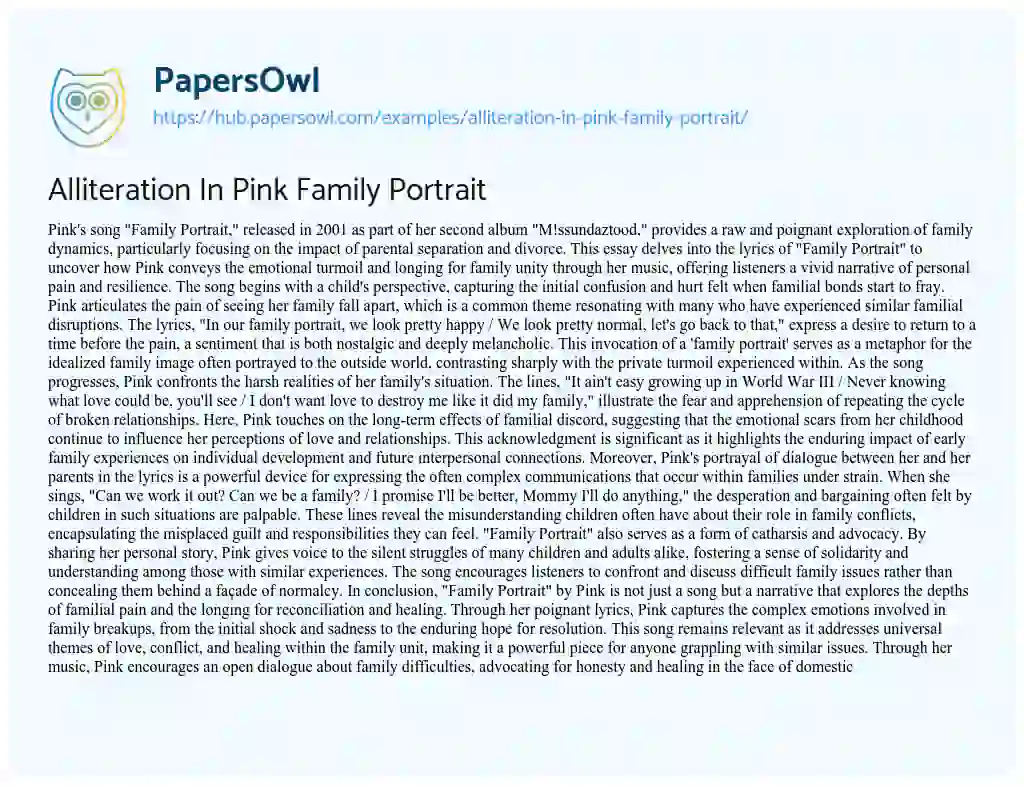 Essay on Alliteration In Pink Family Portrait