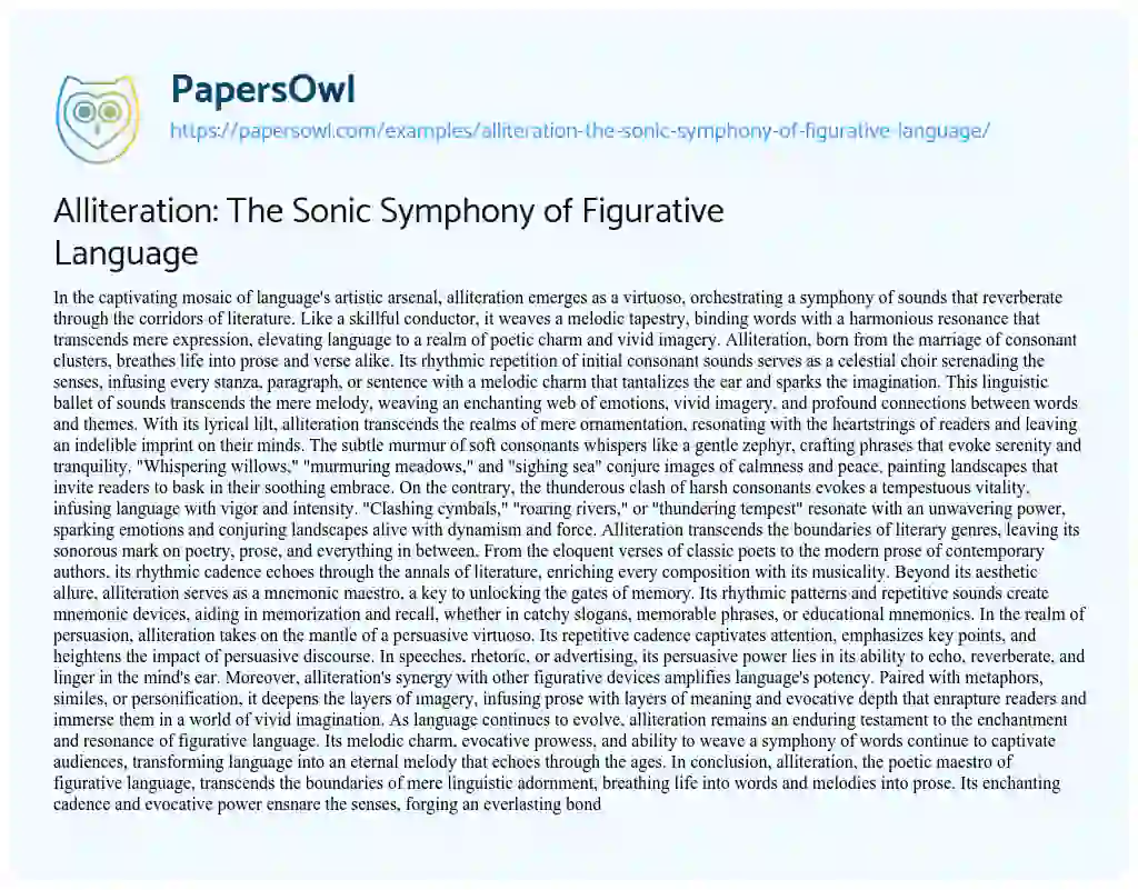 Essay on Alliteration: The Sonic Symphony of Figurative Language