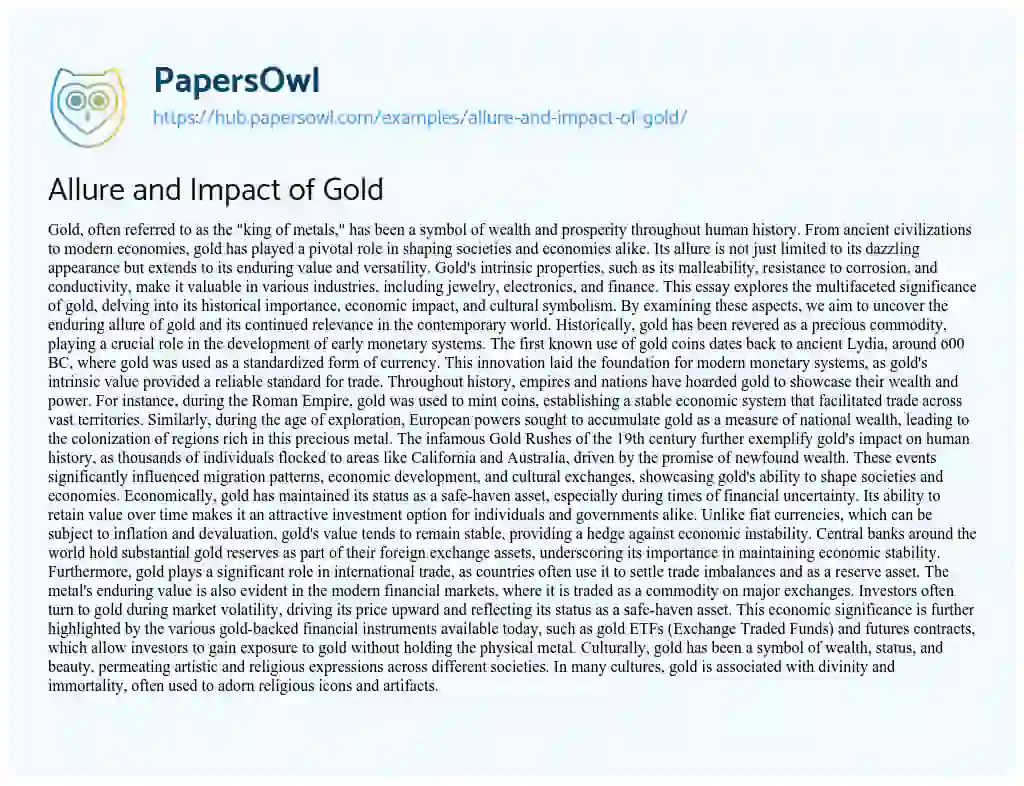 Essay on Allure and Impact of Gold