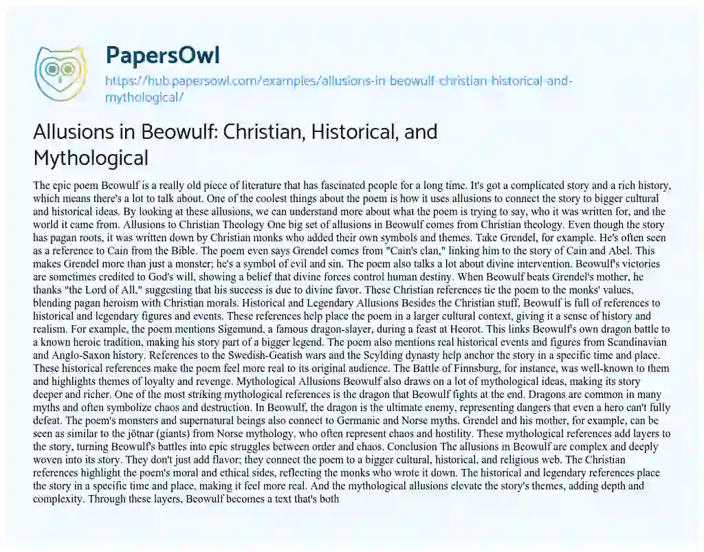 Essay on Allusions in Beowulf: Christian, Historical, and Mythological