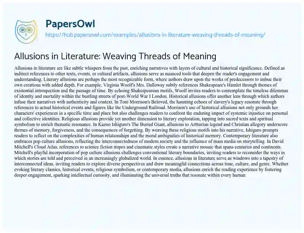 Essay on Allusions in Literature: Weaving Threads of Meaning