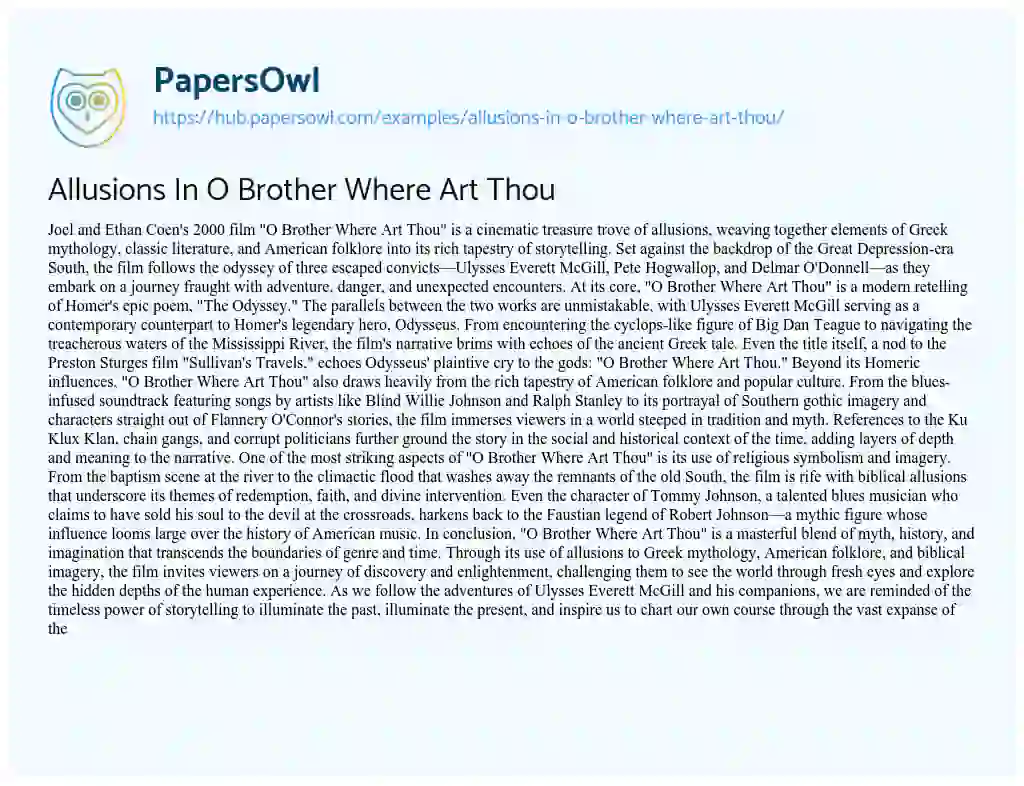 Essay on Allusions In O Brother Where Art Thou