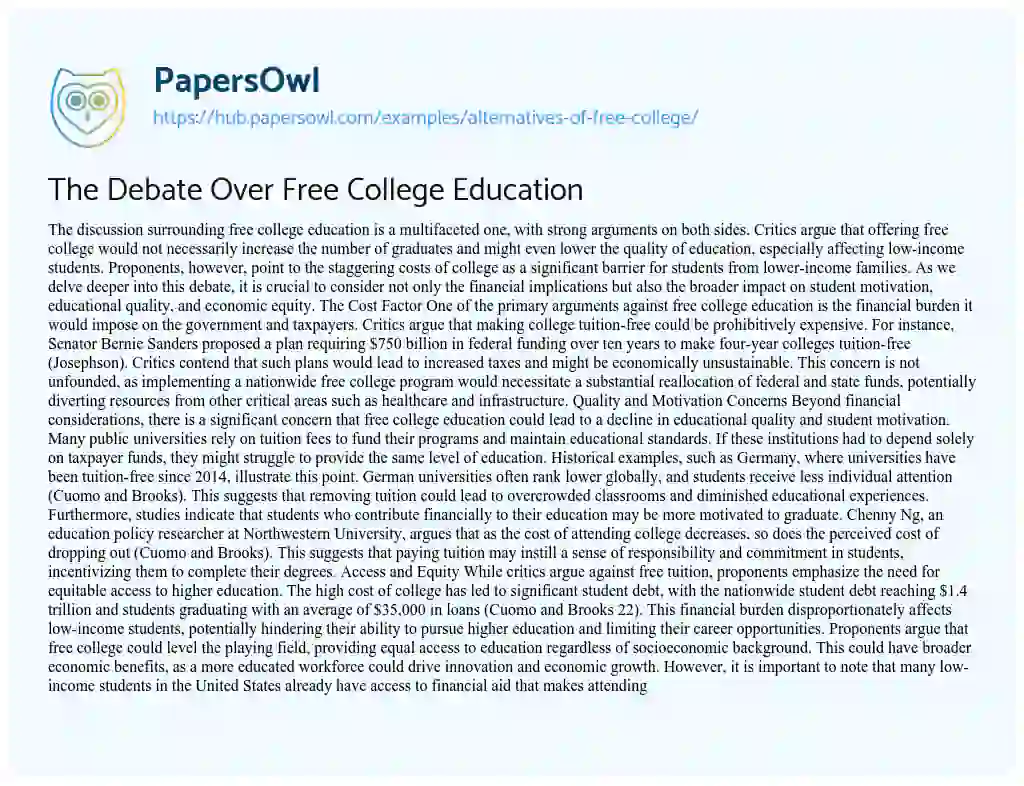 Essay on The Debate Over Free College Education