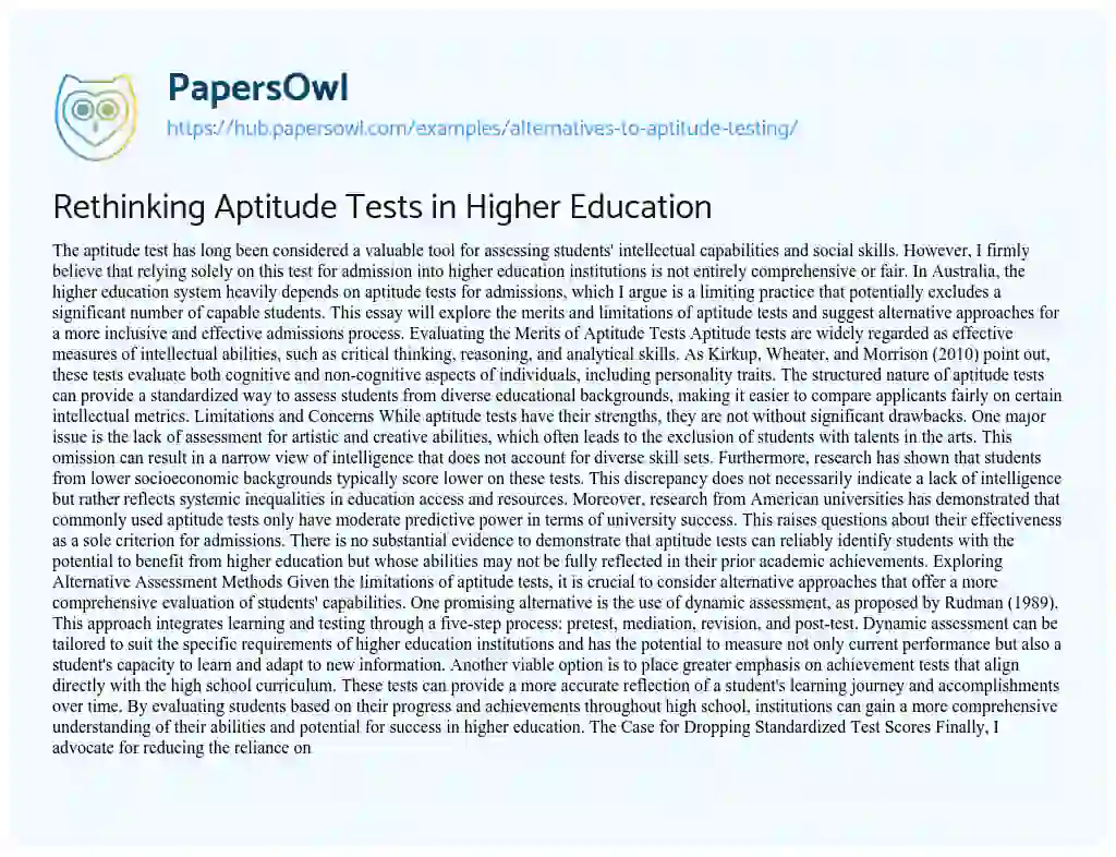 Essay on Rethinking Aptitude Tests in Higher Education