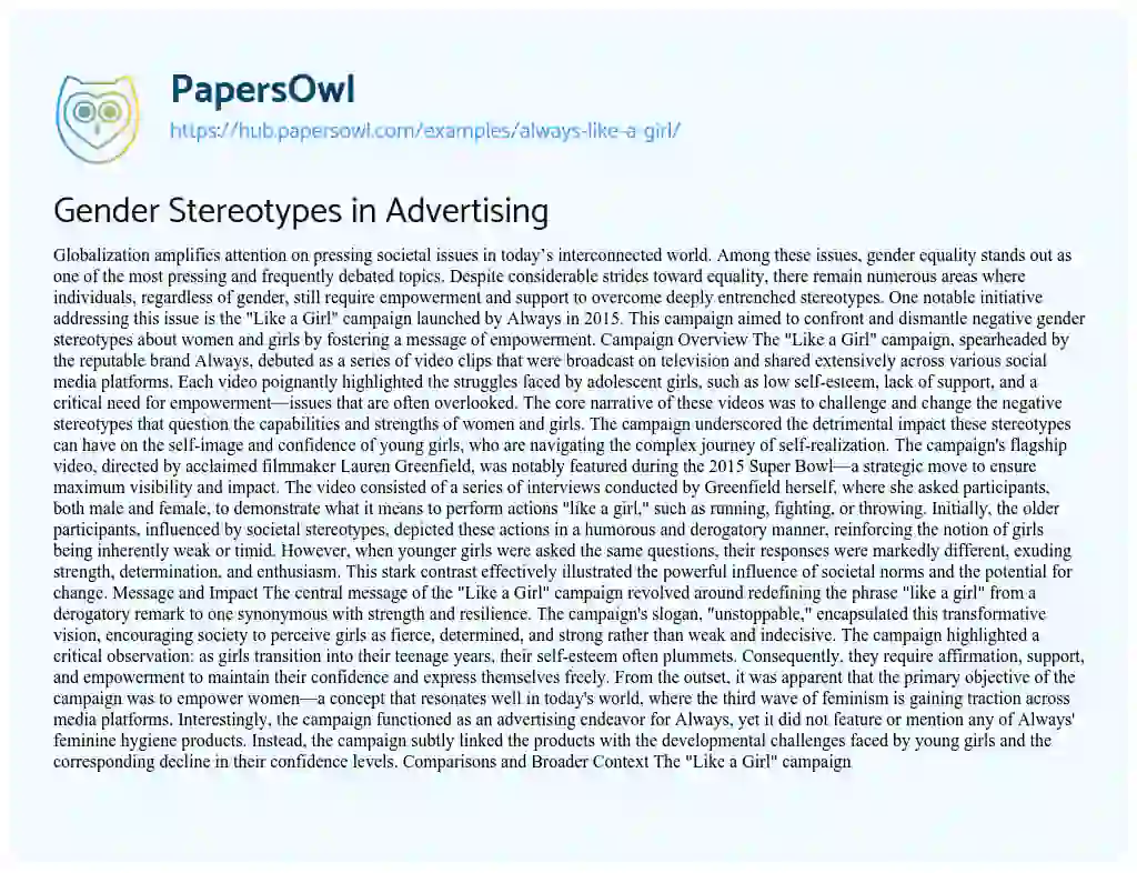 Essay on Gender Stereotypes in Advertising