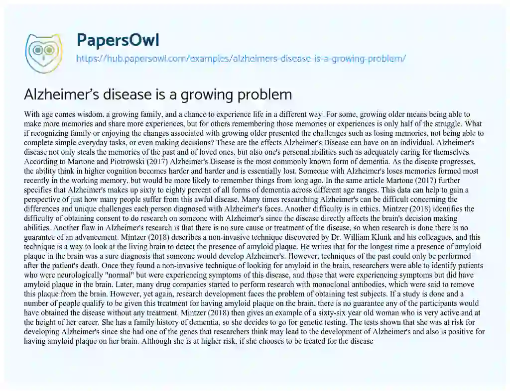 Essay on Alzheimer’s disease is a growing problem