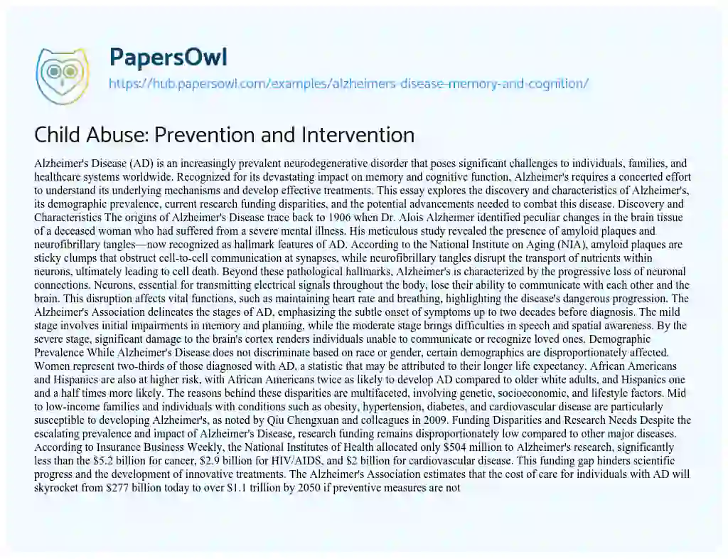 Essay on Child Abuse: Prevention and Intervention