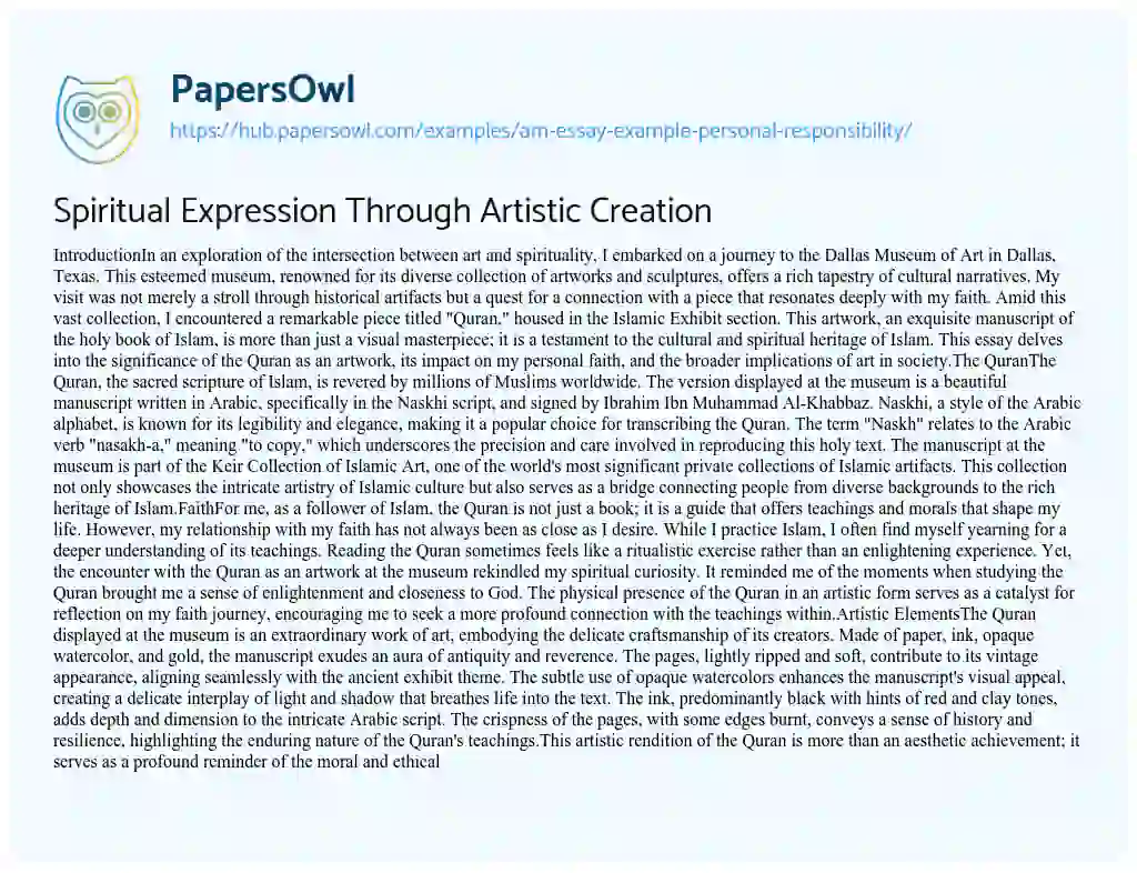 Essay on Spiritual Expression Through Artistic Creation