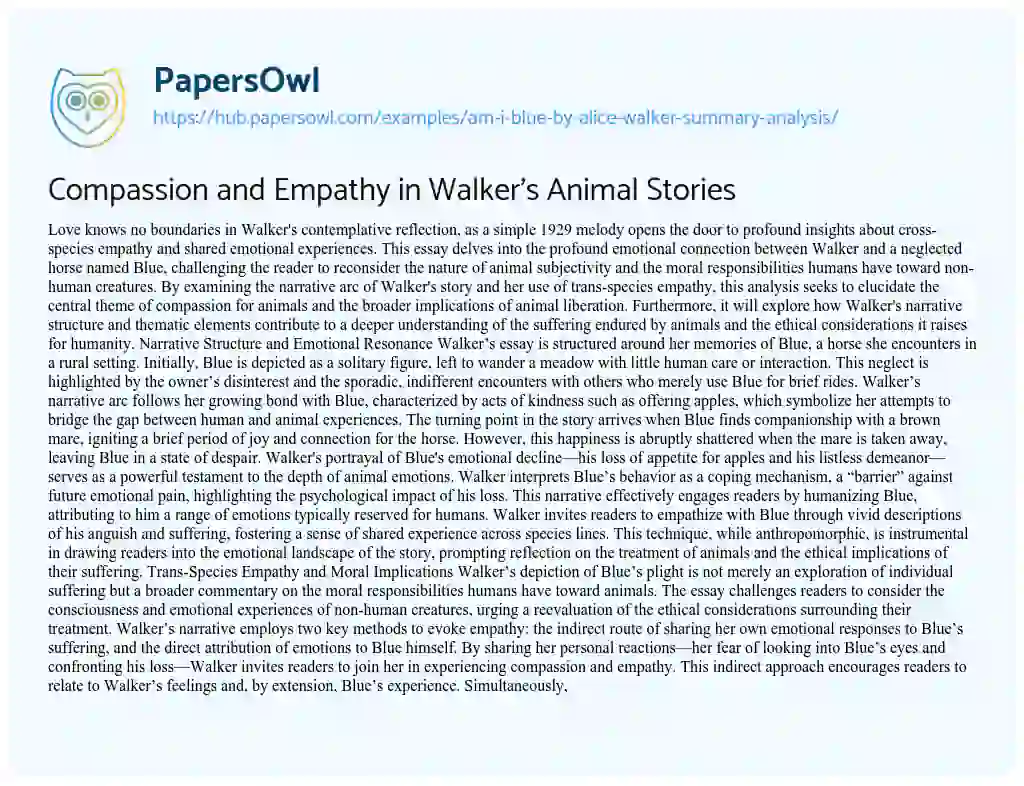 Essay on Compassion and Empathy in Walker’s Animal Stories