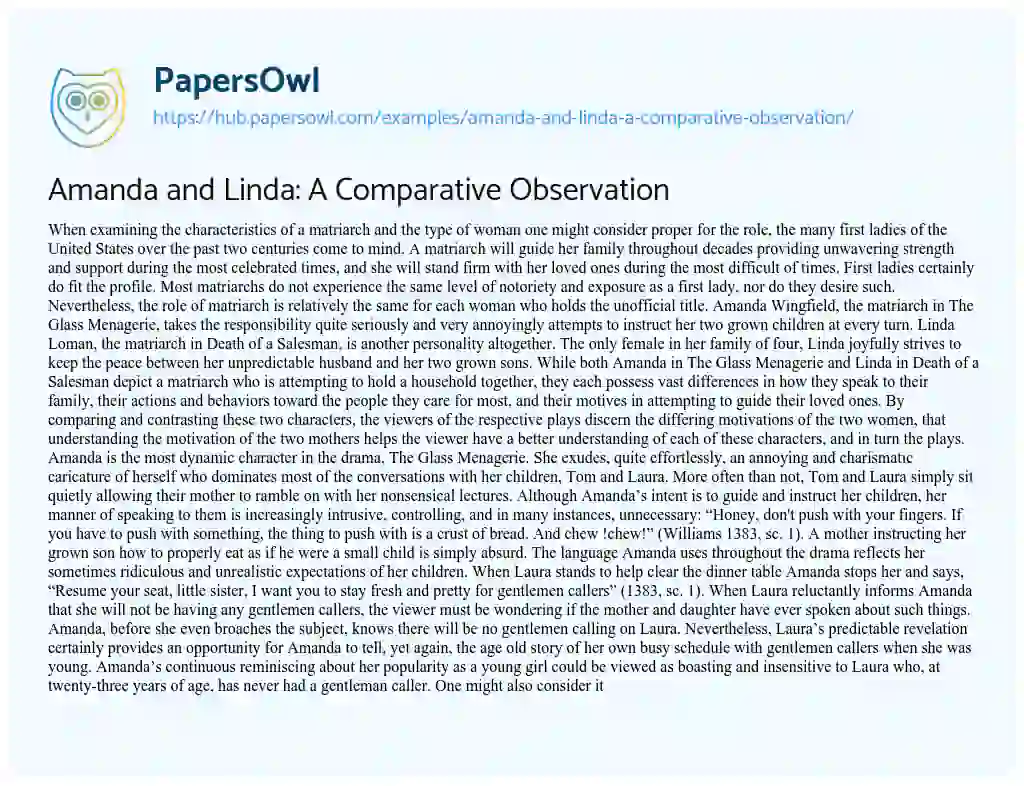 Essay on Amanda and Linda: A Comparative Observation