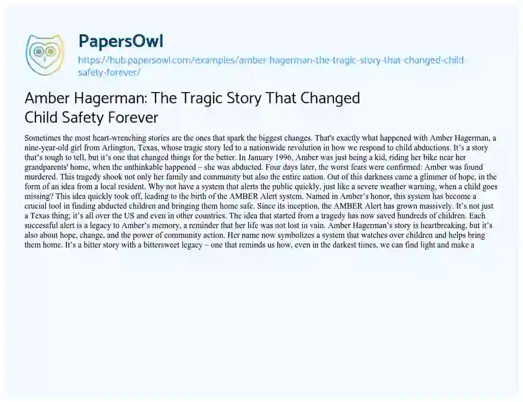 Essay on Amber Hagerman: The Tragic Story That Changed Child Safety Forever
