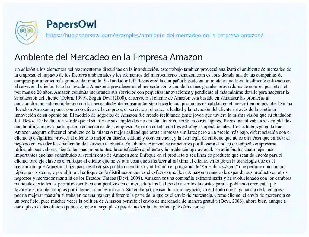 Essay on Ambiente del Mercadeo en la Empresa Amazon