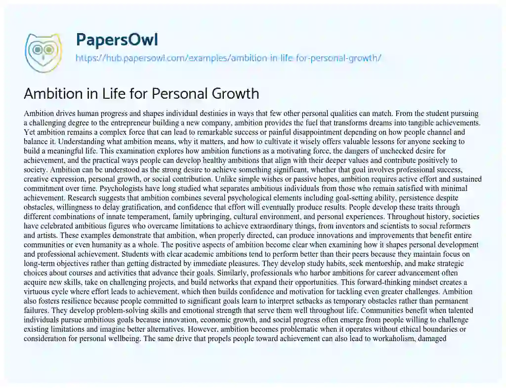 Essay on Ambition in Life for Personal Growth