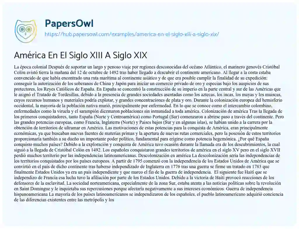 Essay on América En El Siglo XIII A Siglo XIX