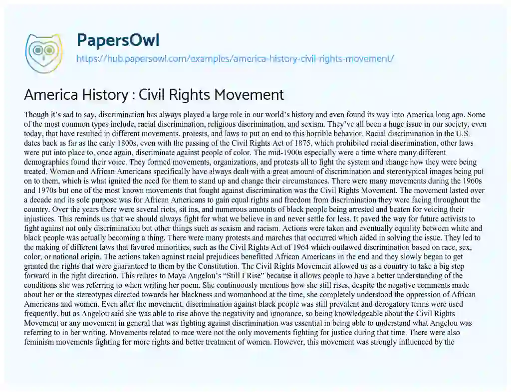 Essay on America History : Civil Rights Movement