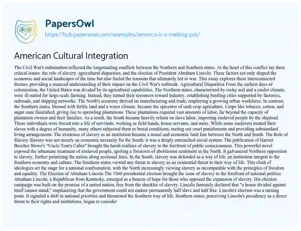 Essay on American Cultural Integration