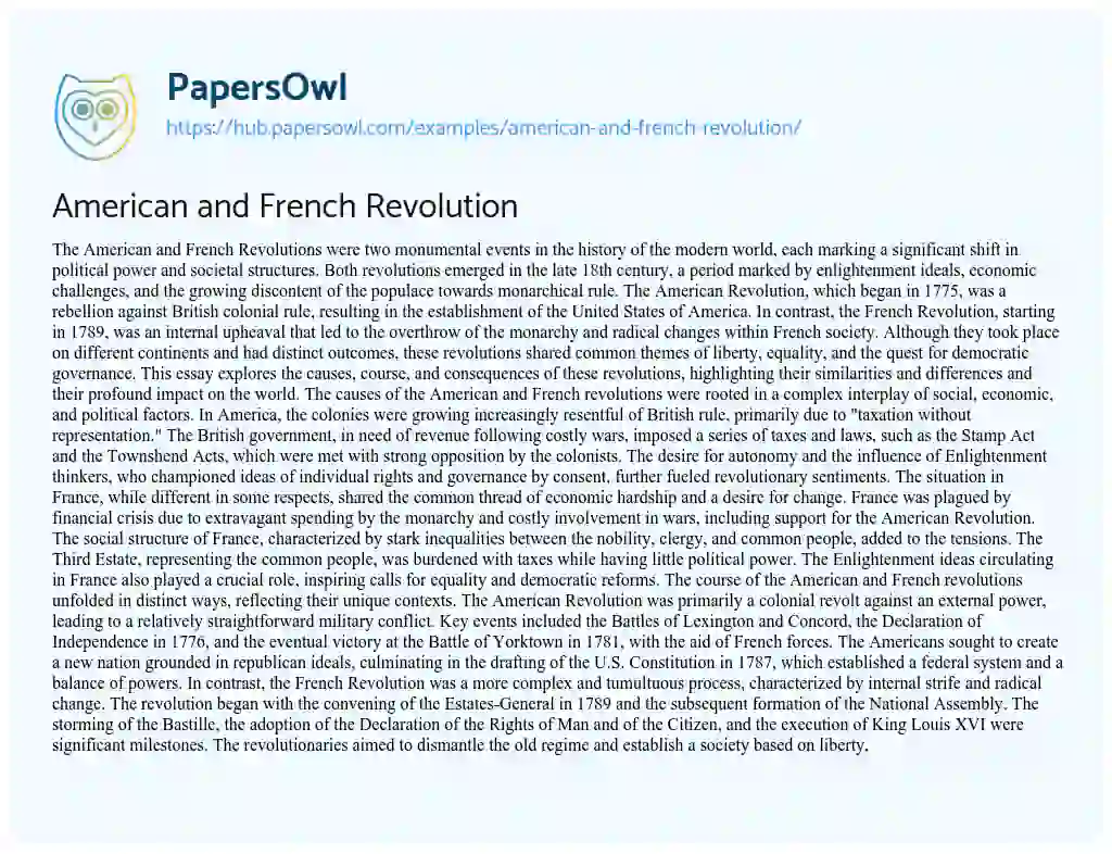 Essay on American and French Revolution