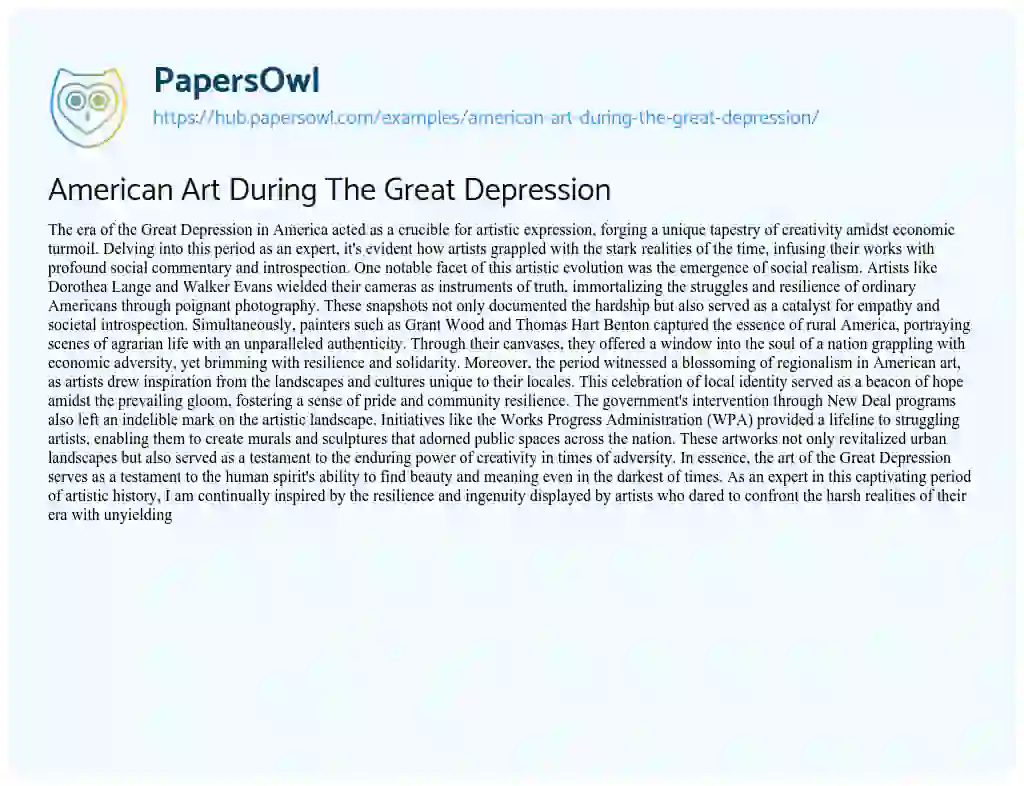 Essay on American Art During The Great Depression