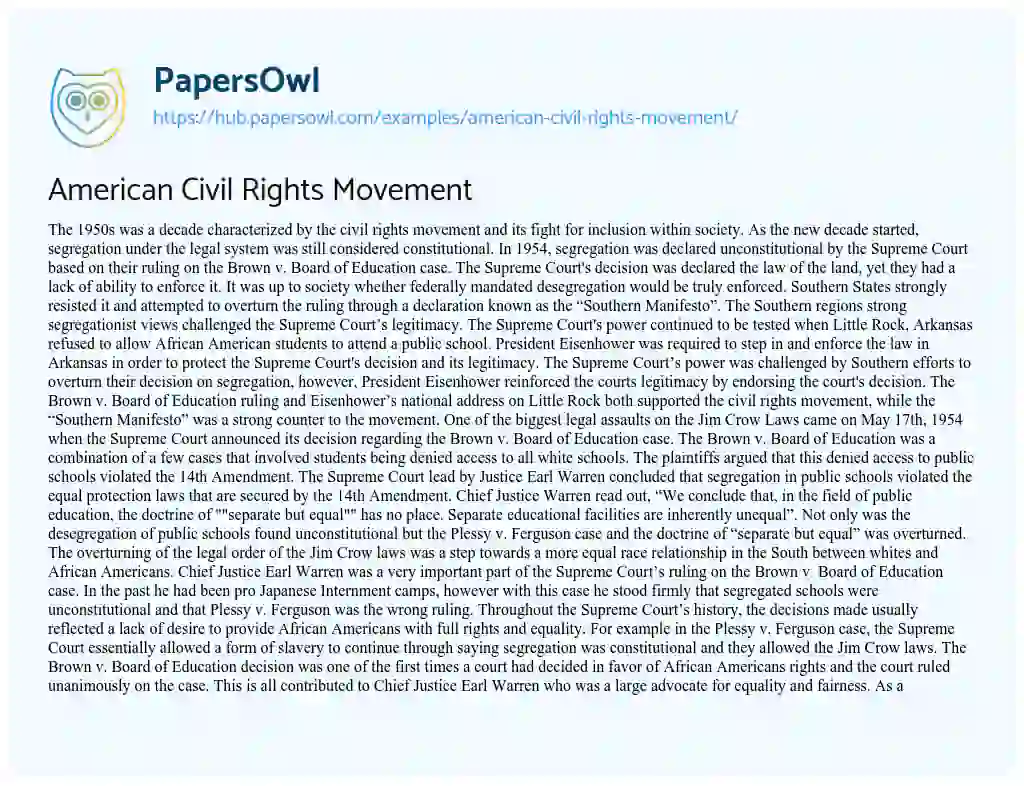 Essay on American Civil Rights Movement