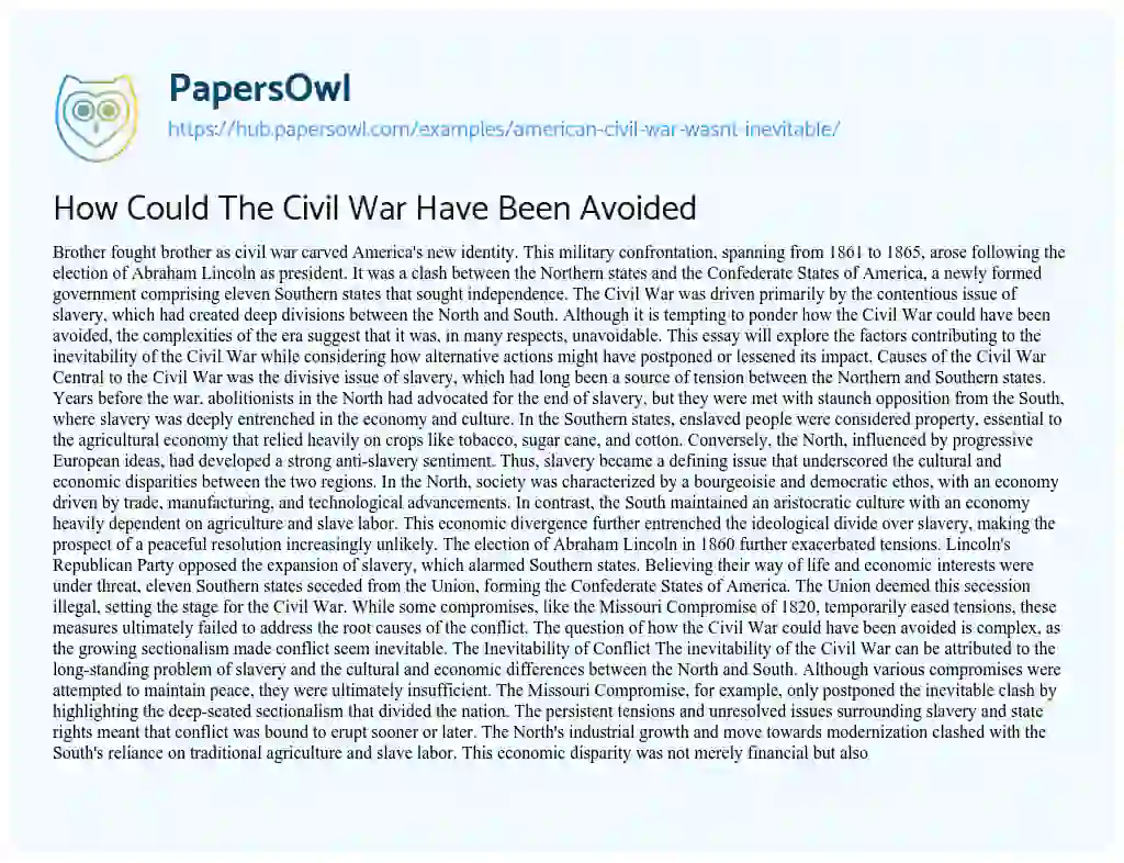Essay on How Could The Civil War Have Been Avoided