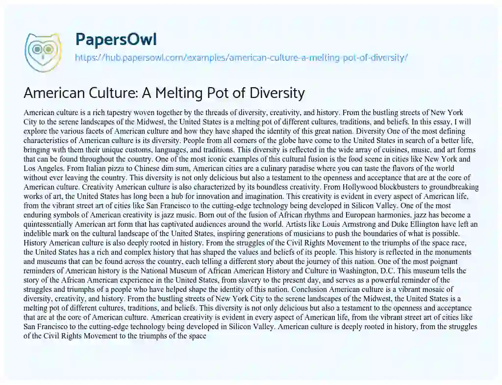 Essay on American Culture: A Melting Pot of Diversity