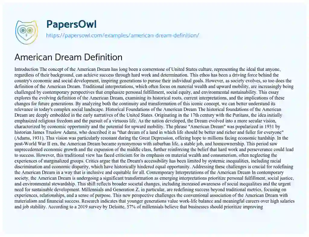 Essay on American Dream Definition
