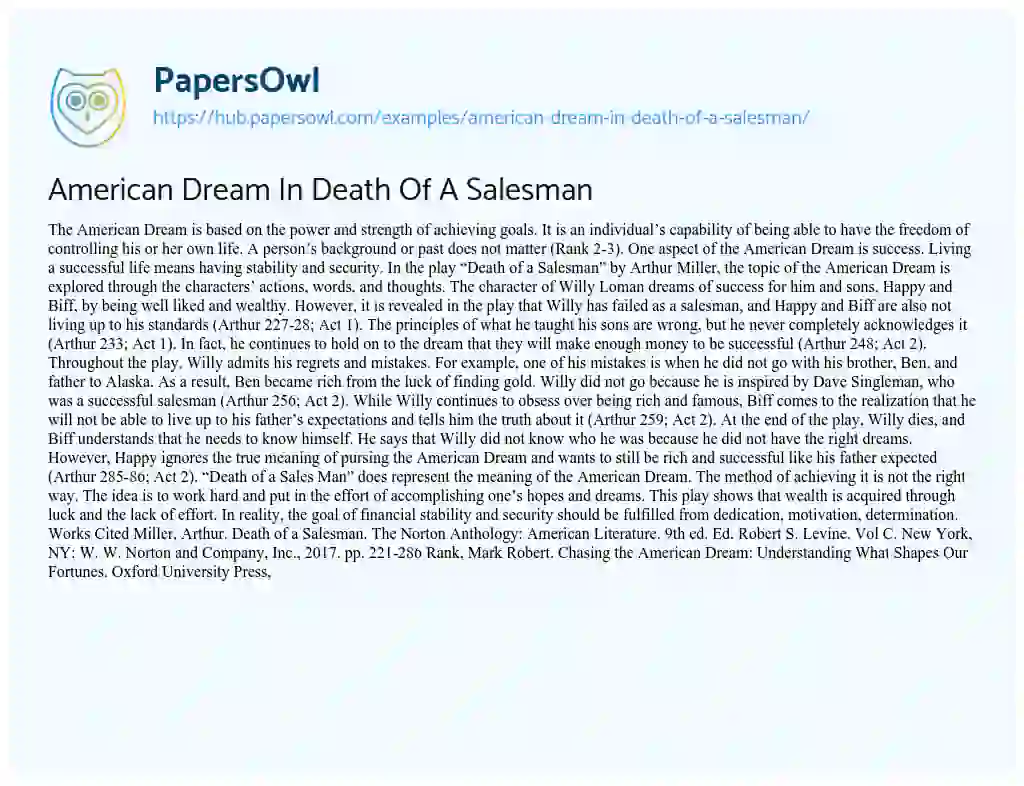 Essay on American Dream In Death Of A Salesman