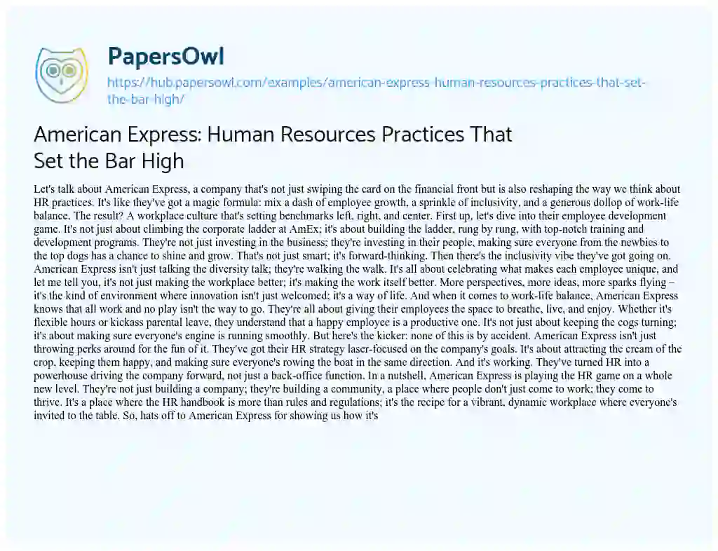 Essay on American Express: Human Resources Practices That Set the Bar High