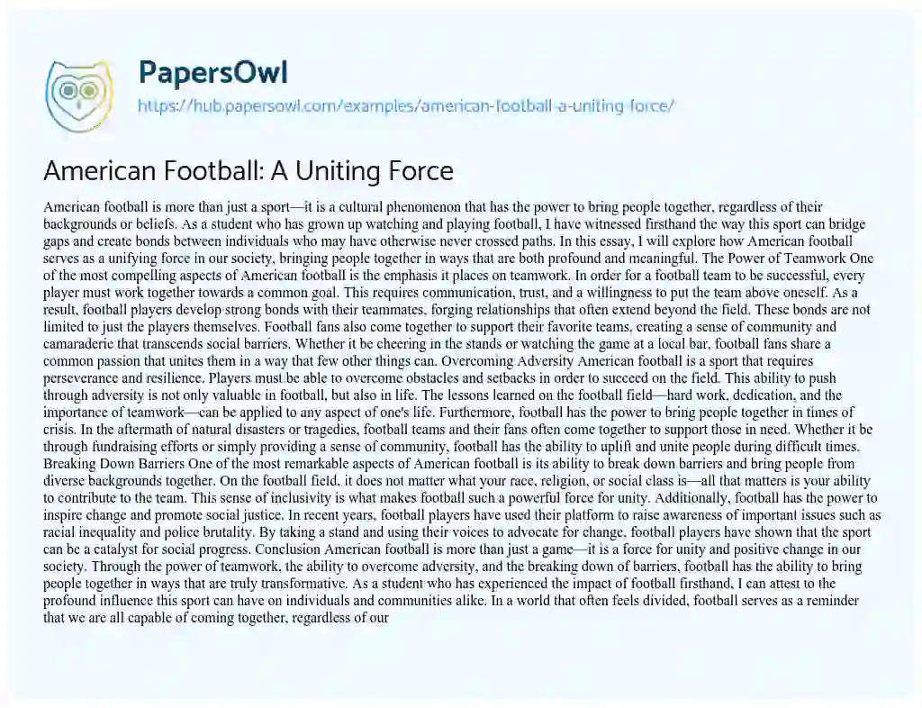 Essay on American Football: A Uniting Force