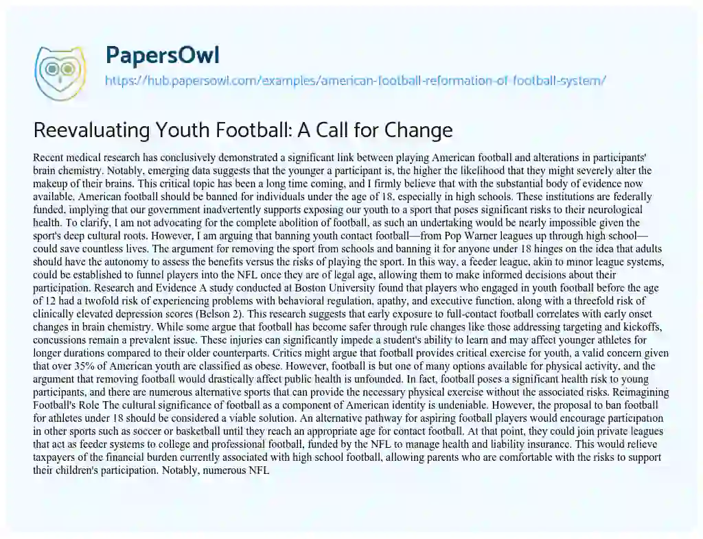 Essay on Reevaluating Youth Football: A Call for Change