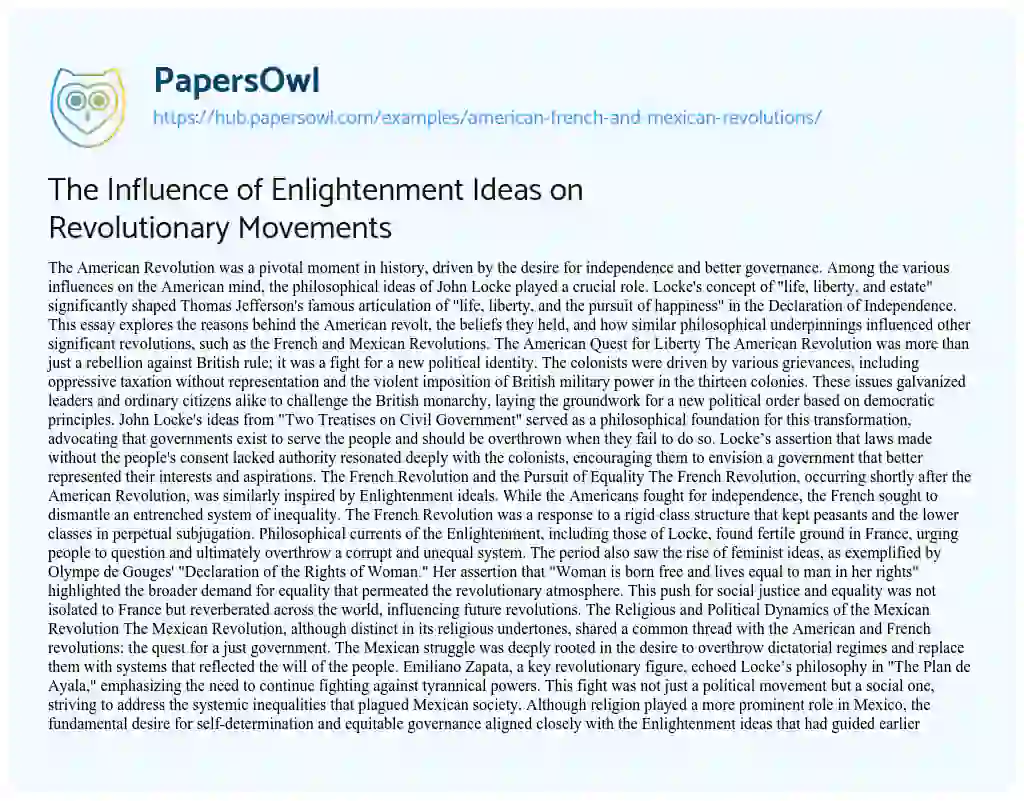 Essay on The Influence of Enlightenment Ideas on Revolutionary Movements