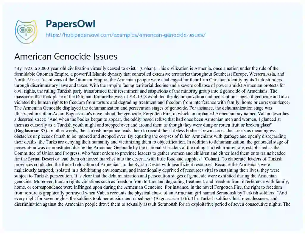 Essay on American Genocide Issues
