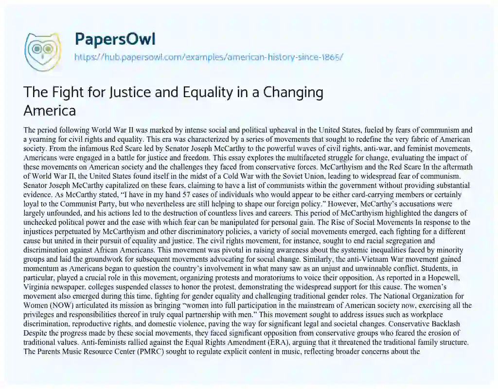 Essay on The Fight for Justice and Equality in a Changing America