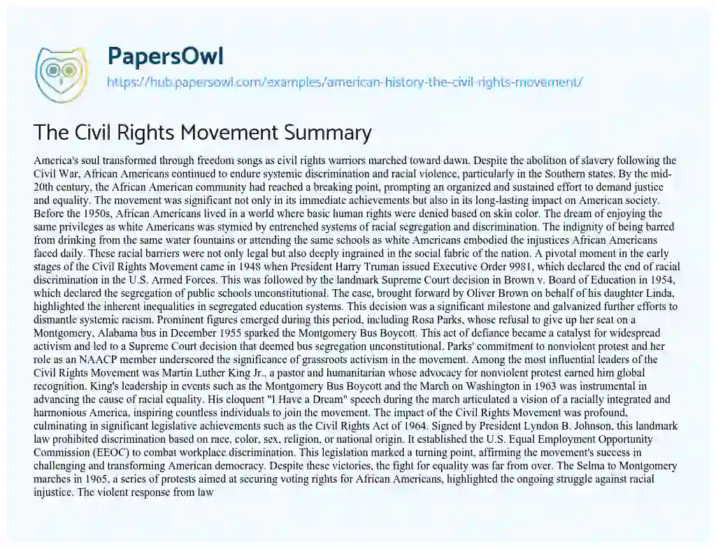 Essay on The Civil Rights Movement Summary
