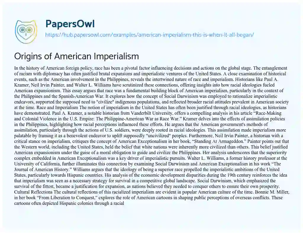 Essay on Origins of American Imperialism