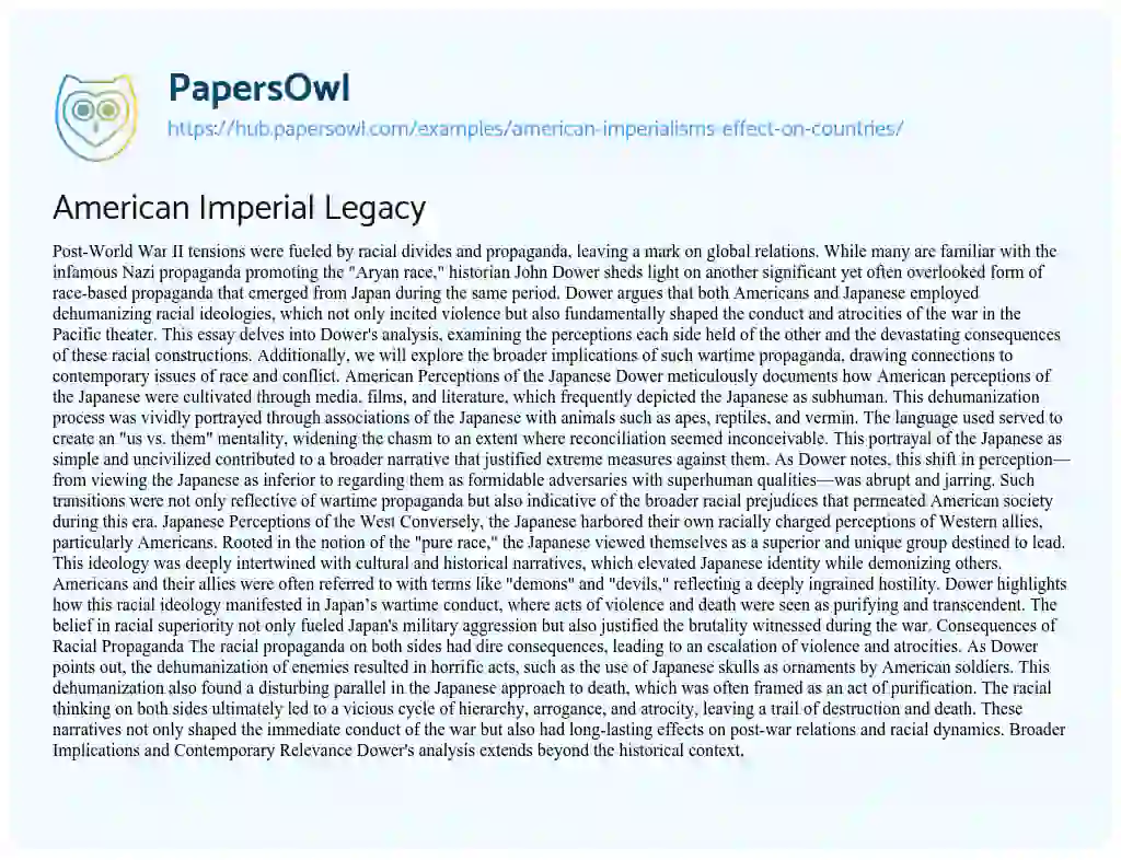 Essay on American Imperial Legacy
