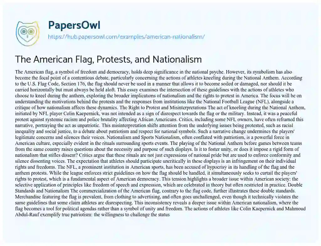 Essay on The American Flag, Protests, and Nationalism