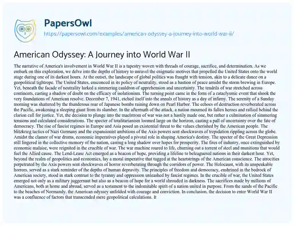 Essay on American Odyssey: A Journey into World War II