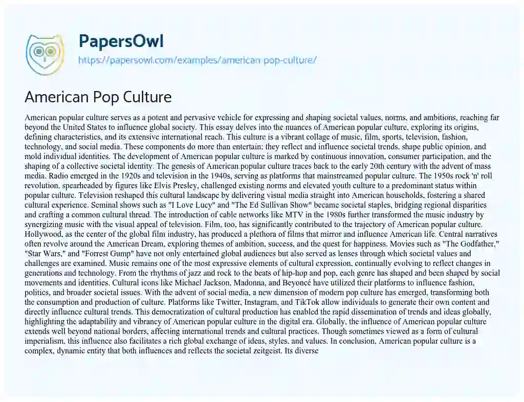 Essay on American Pop Culture