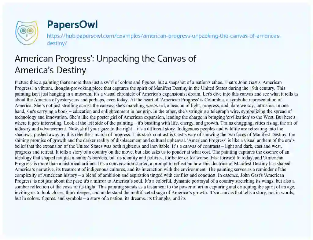 Essay on American Progress’: Unpacking the Canvas of America’s Destiny