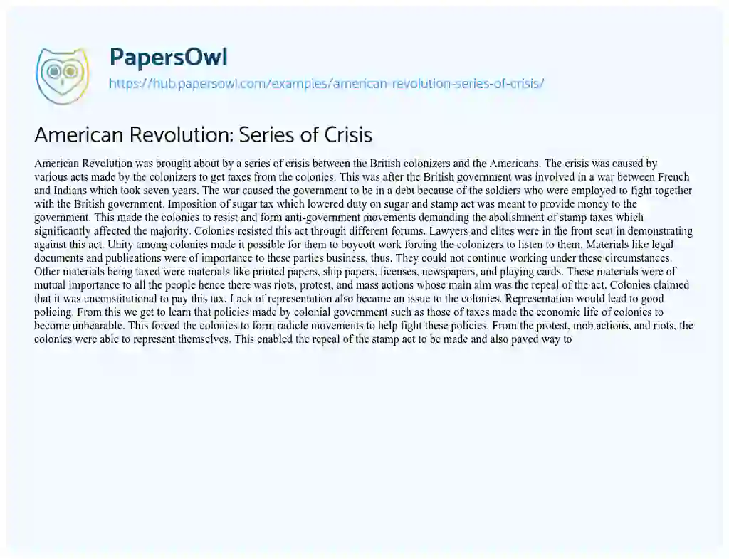 Essay on American Revolution: Series of Crisis