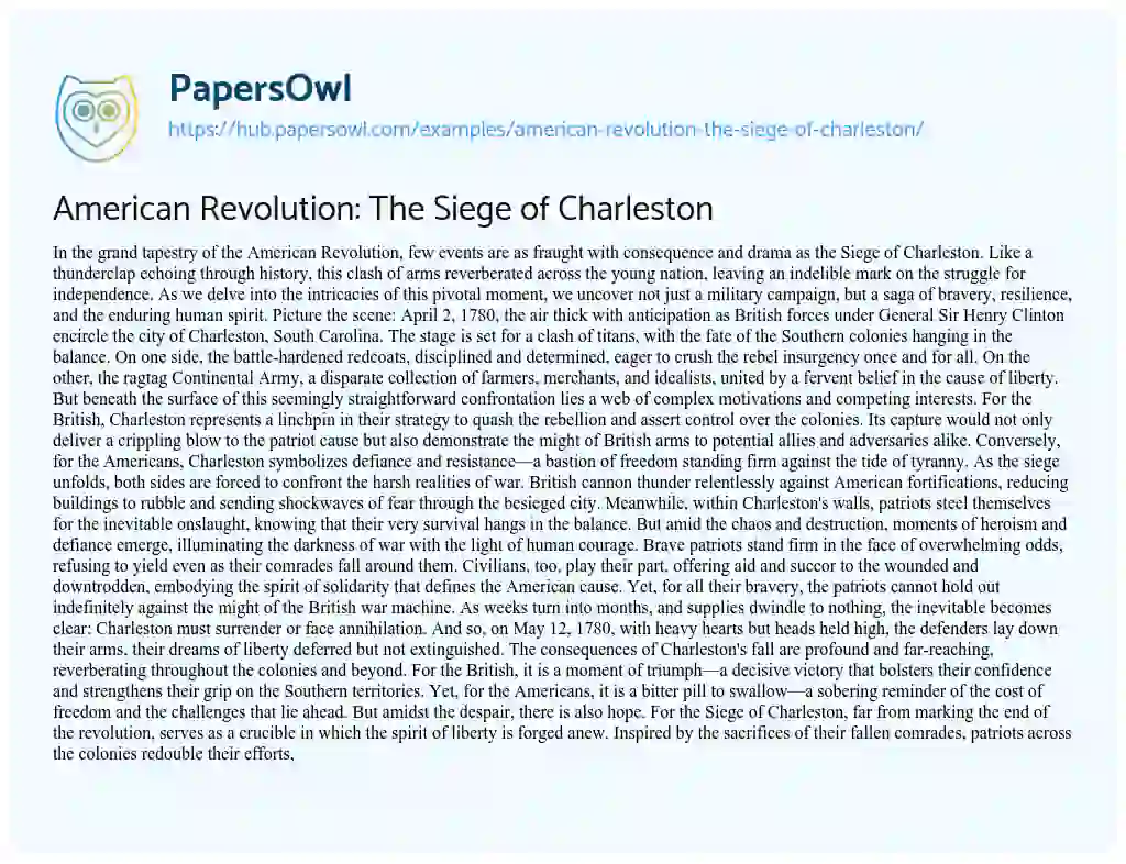 Essay on American Revolution: The Siege of Charleston
