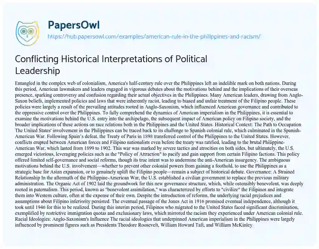 Essay on Conflicting Historical Interpretations of Political Leadership