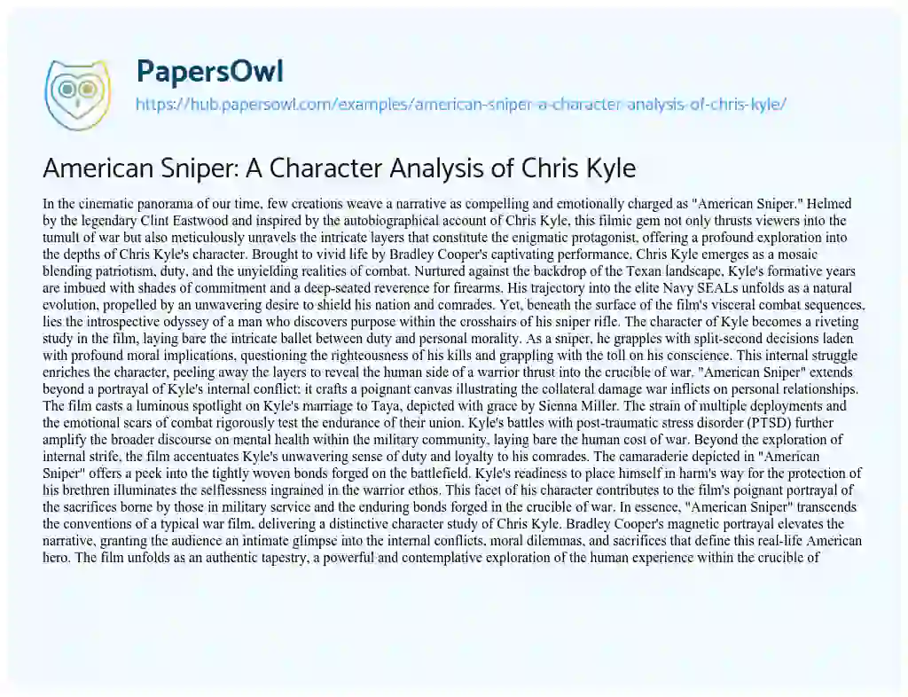 Essay on American Sniper: A Character Analysis of Chris Kyle