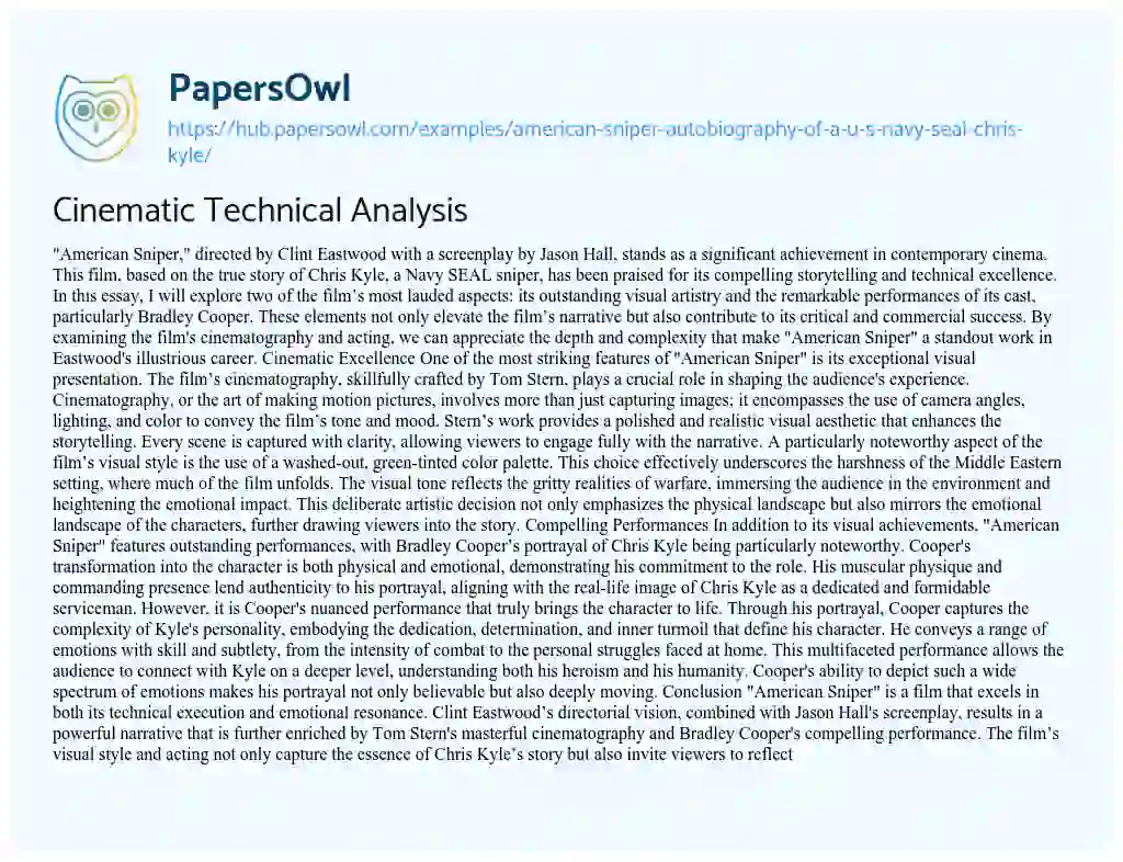 Essay on Cinematic Technical Analysis