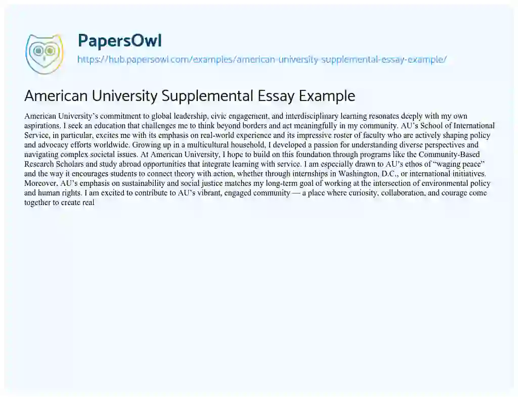 Essay on American University Supplemental Essay Example