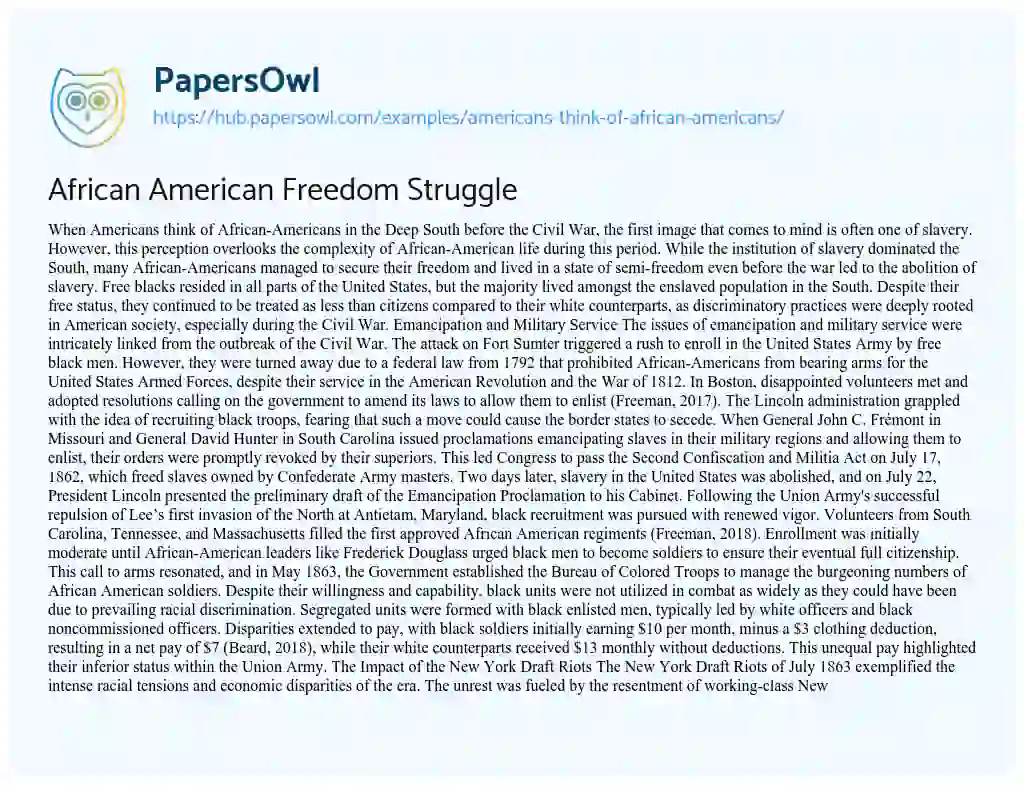 Essay on African American Freedom Struggle