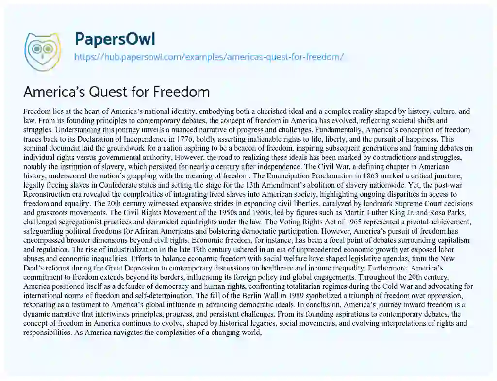 Essay on America’s Quest for Freedom